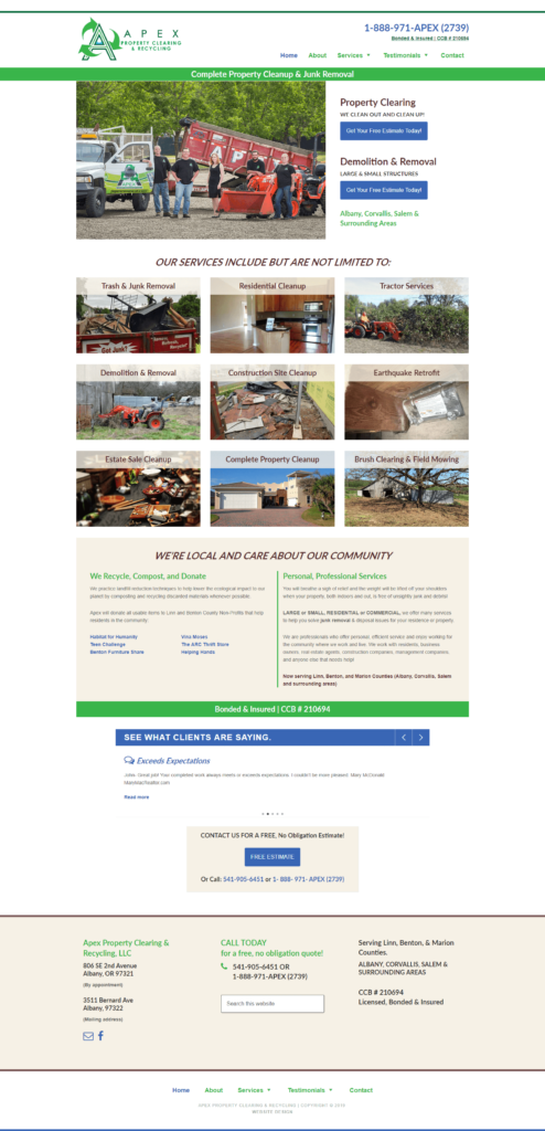 Apex Property Clearing website redesign, home page