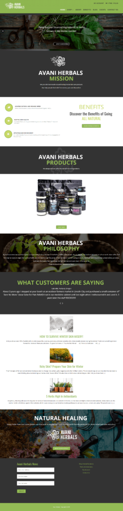 Avani Herbals website rebuild, home page