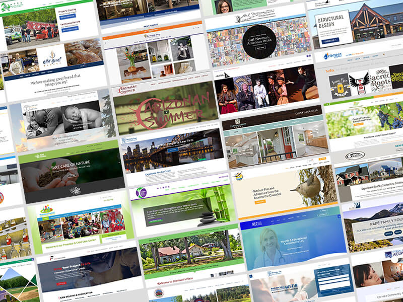A portfolio collage of websites designed by Lemon Twist Web Design, LLC, updated Jan 2022